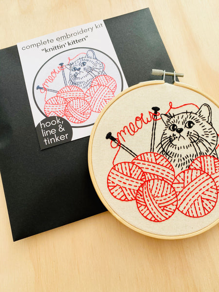 Knittin' Kitten: Complete Embroidery Kit - Level 1