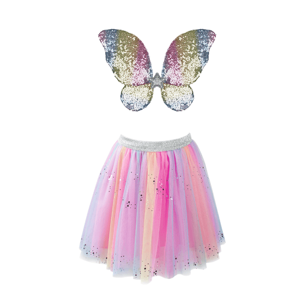 Rainbow Sequins Skirt, Wings & Wand - Size 4-6